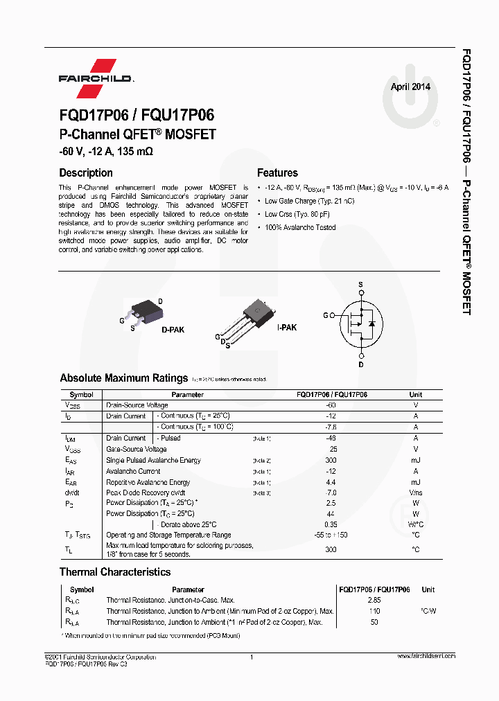 FQD17P06_7725102.PDF Datasheet