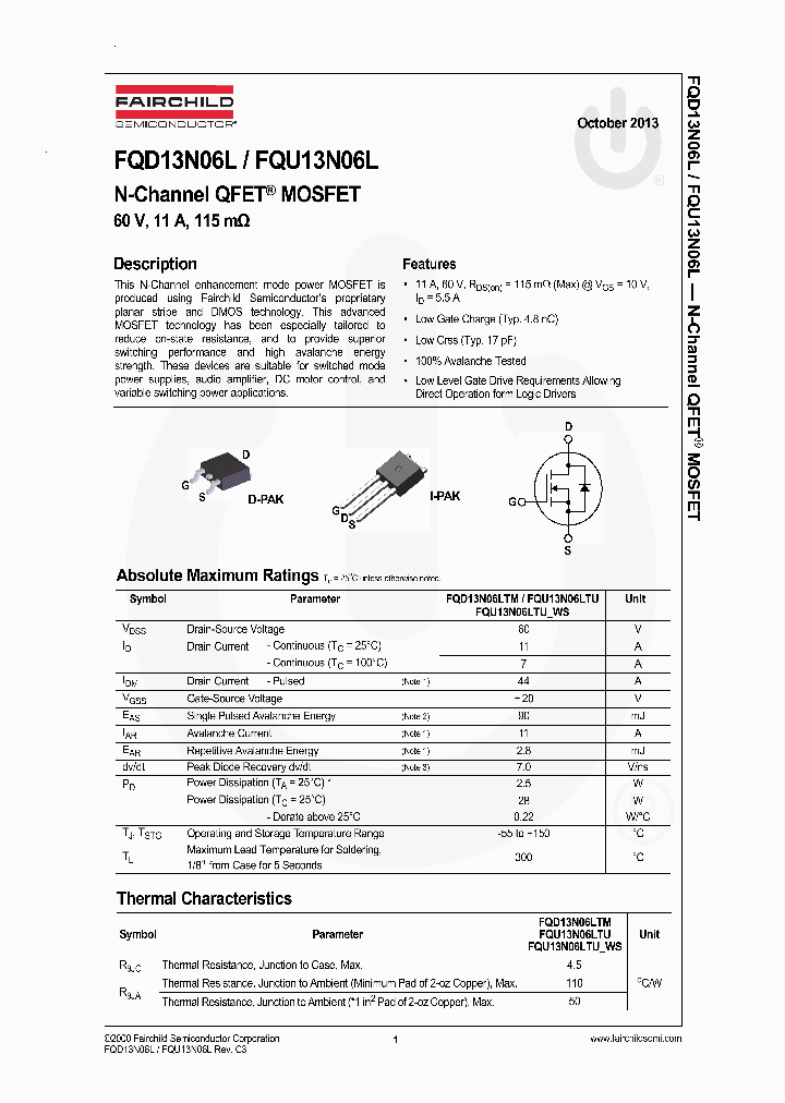 FQU13N06L_7725219.PDF Datasheet