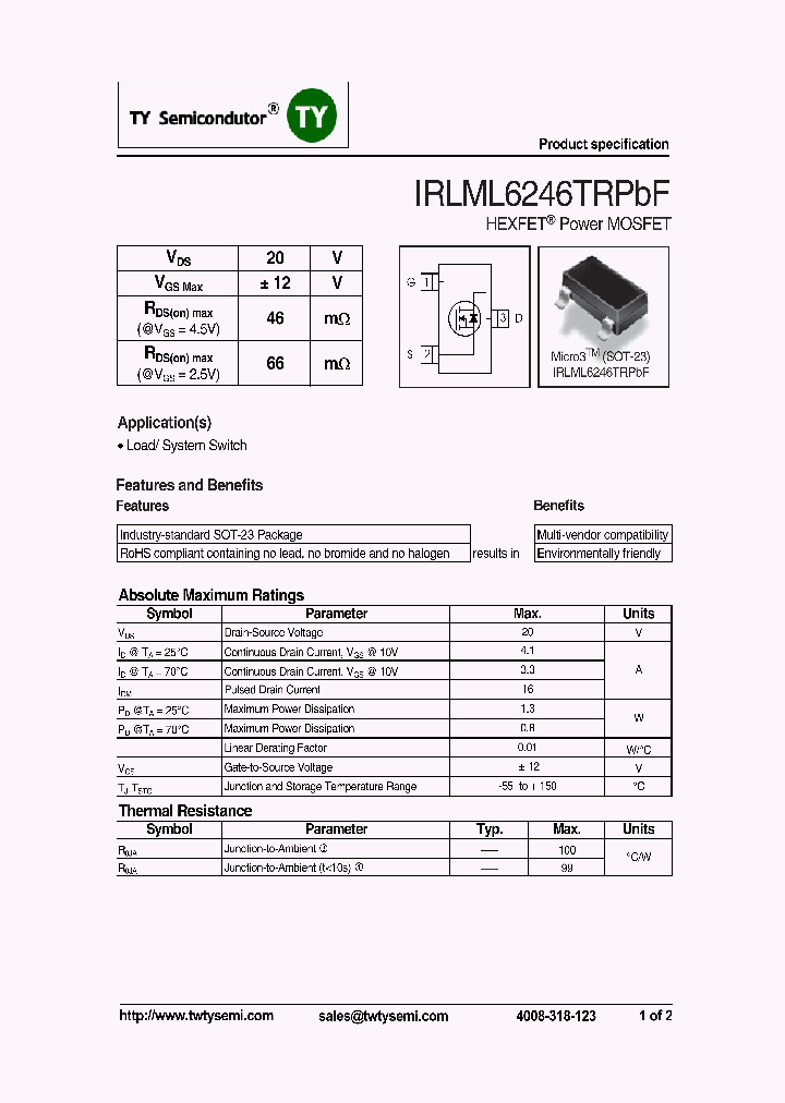 IRLML6246TRPBF_7725909.PDF Datasheet