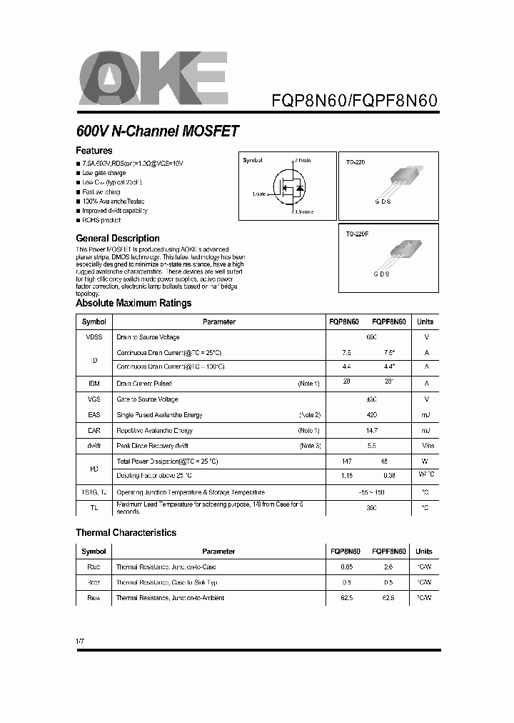 FQPF8N60_7727964.PDF Datasheet