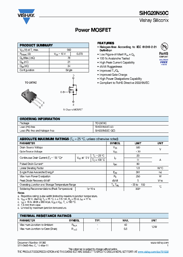 SIHG20N50C_7729540.PDF Datasheet