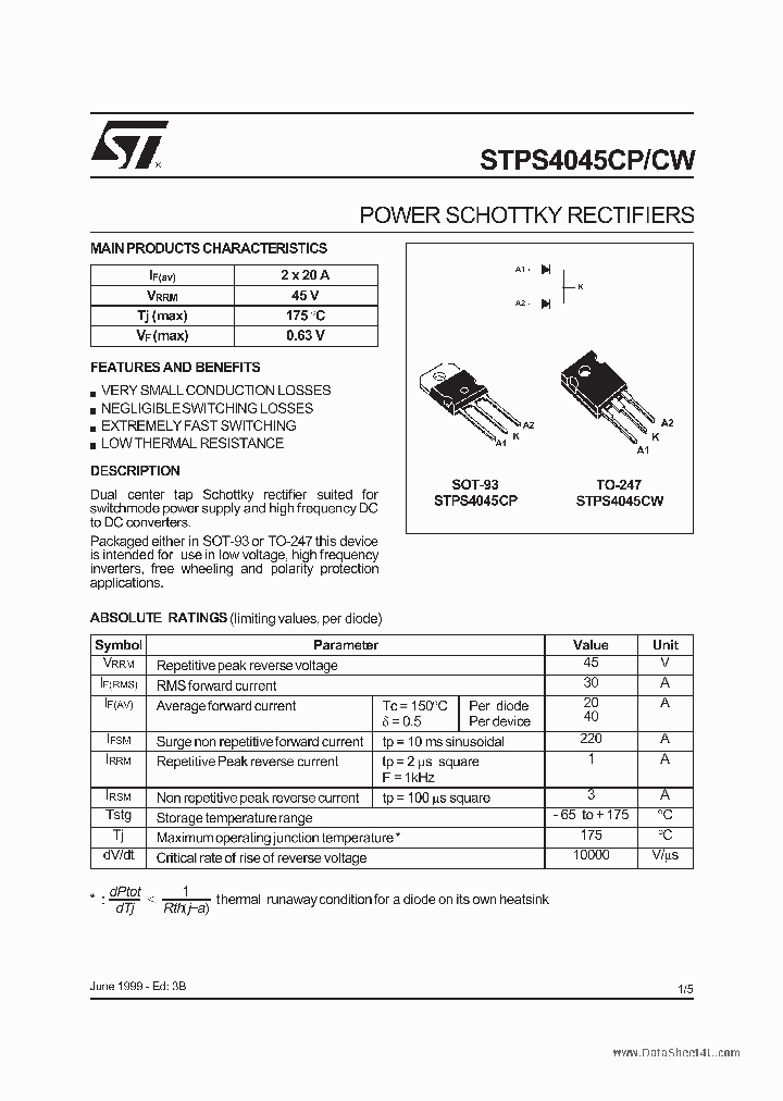 STPS4045CP_7733696.PDF Datasheet