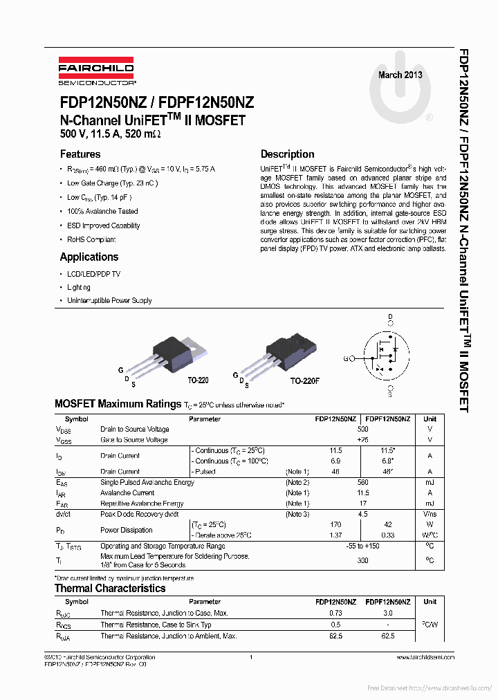 FDP12N50NZ_7737256.PDF Datasheet