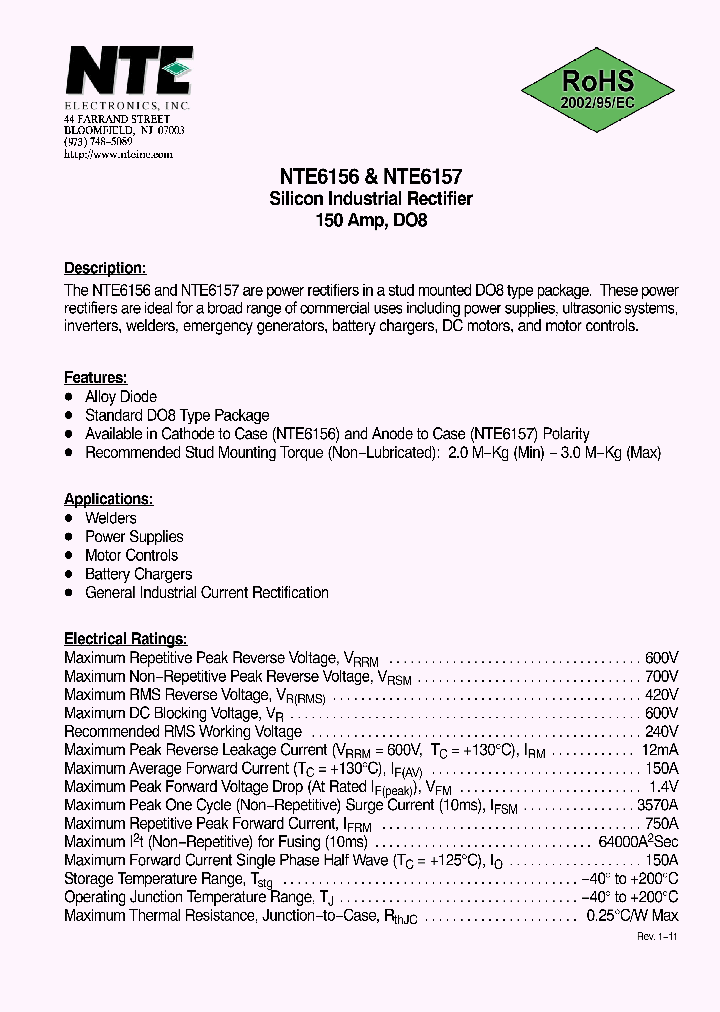 NTE6157_7739449.PDF Datasheet