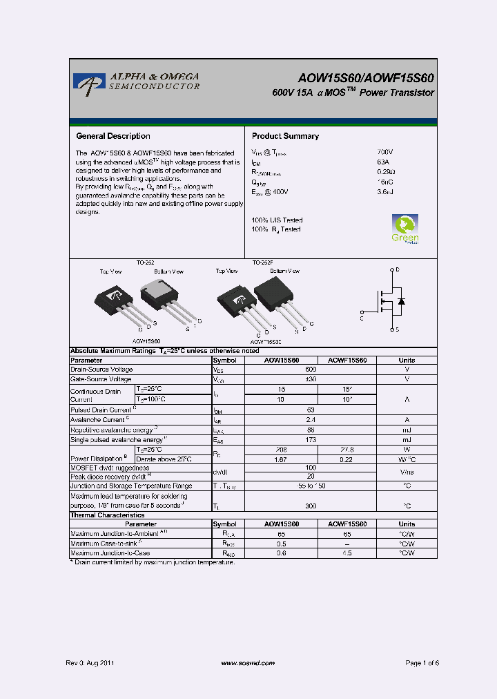 AOW15S60_7739861.PDF Datasheet