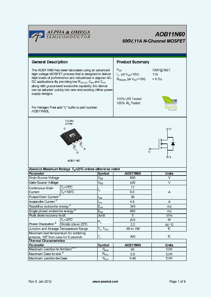 AOB11N60L_7750772.PDF Datasheet