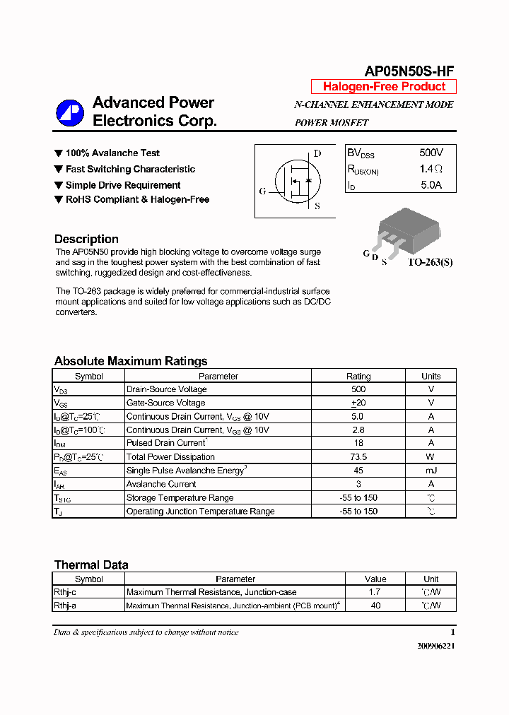 AP05N50S-HF_7753171.PDF Datasheet