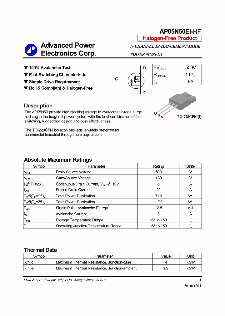 AP05N50EI-HF_7753173.PDF Datasheet