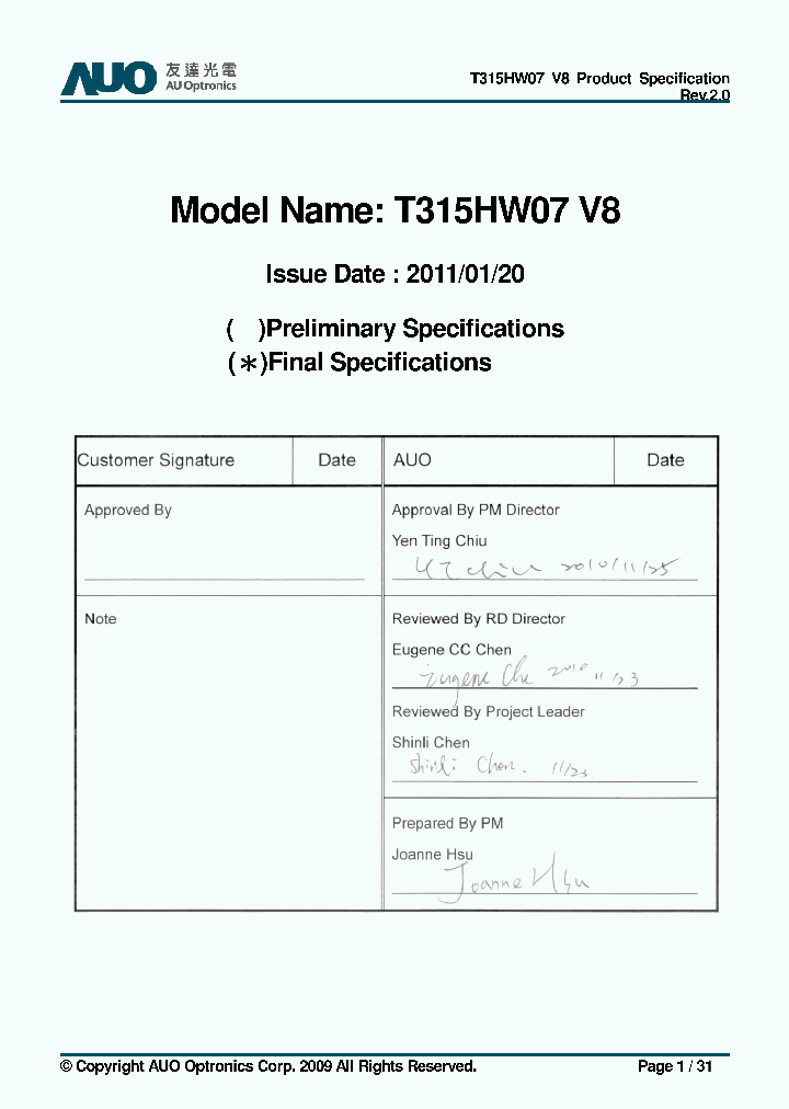 T315HW07-V8_7741065.PDF Datasheet