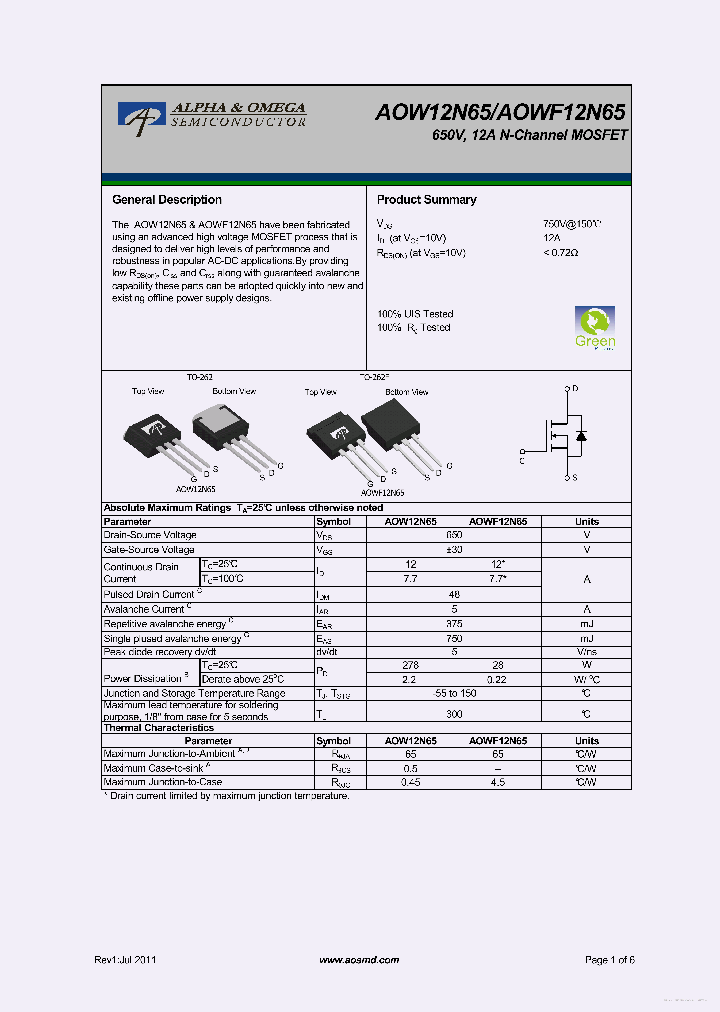 AOW12N65_7746360.PDF Datasheet