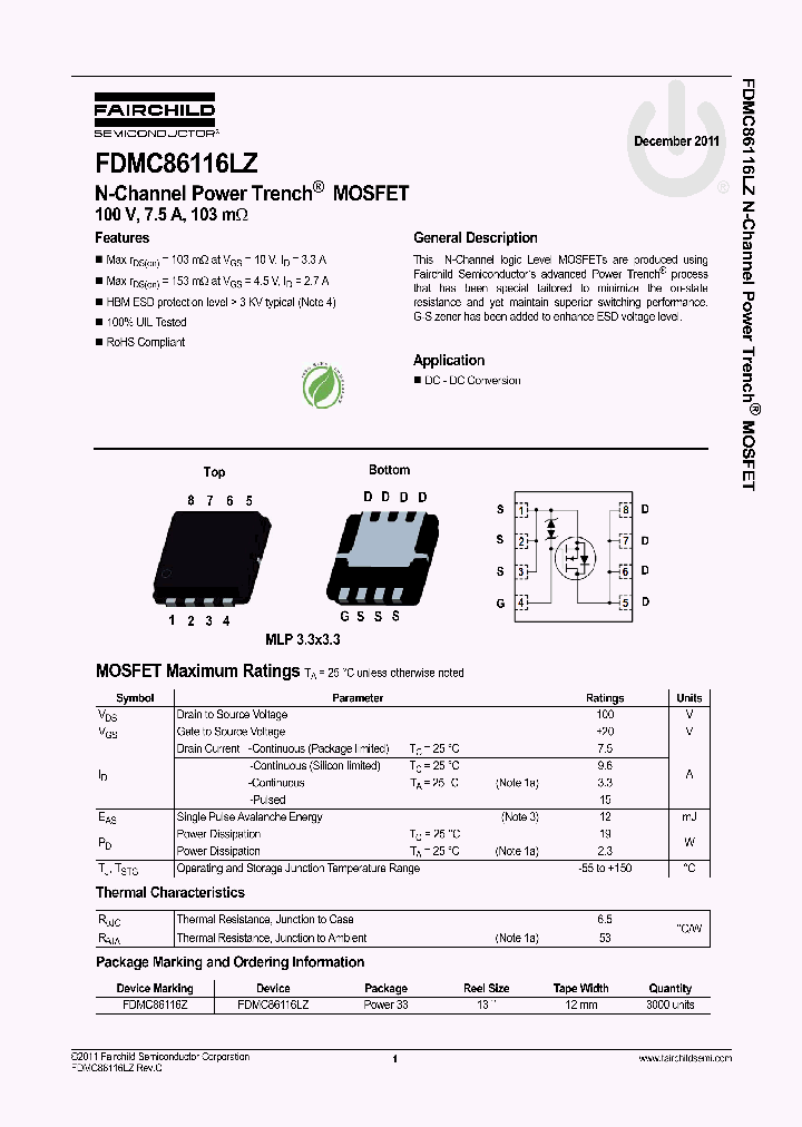 FDMC86116LZ_7781522.PDF Datasheet