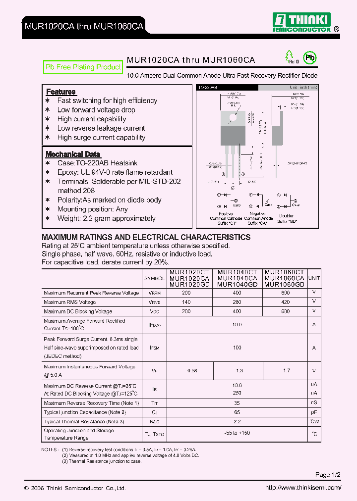 MUR1020CT_7805105.PDF Datasheet