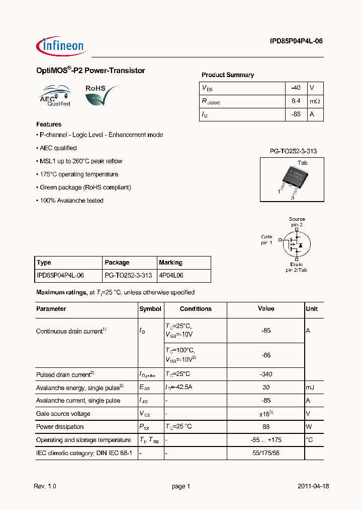 IPD85P04P4L-06_7813300.PDF Datasheet