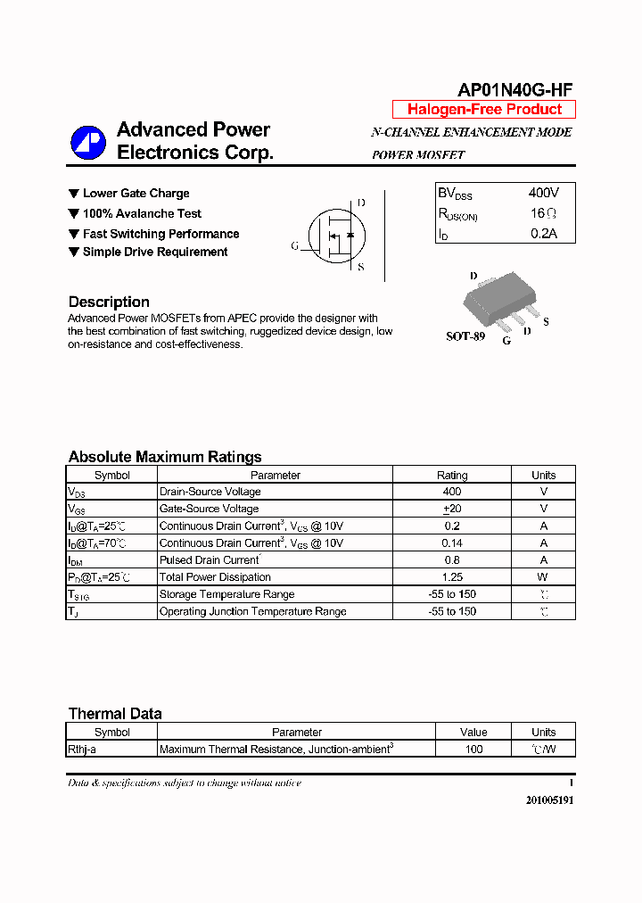 AP01N40G-HF_7816833.PDF Datasheet