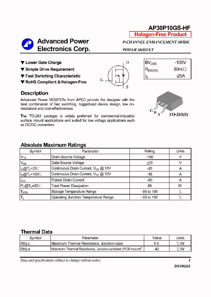 AP30P10GS-HF14_7816063.PDF Datasheet