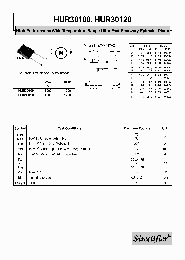 HUR30100_7773400.PDF Datasheet
