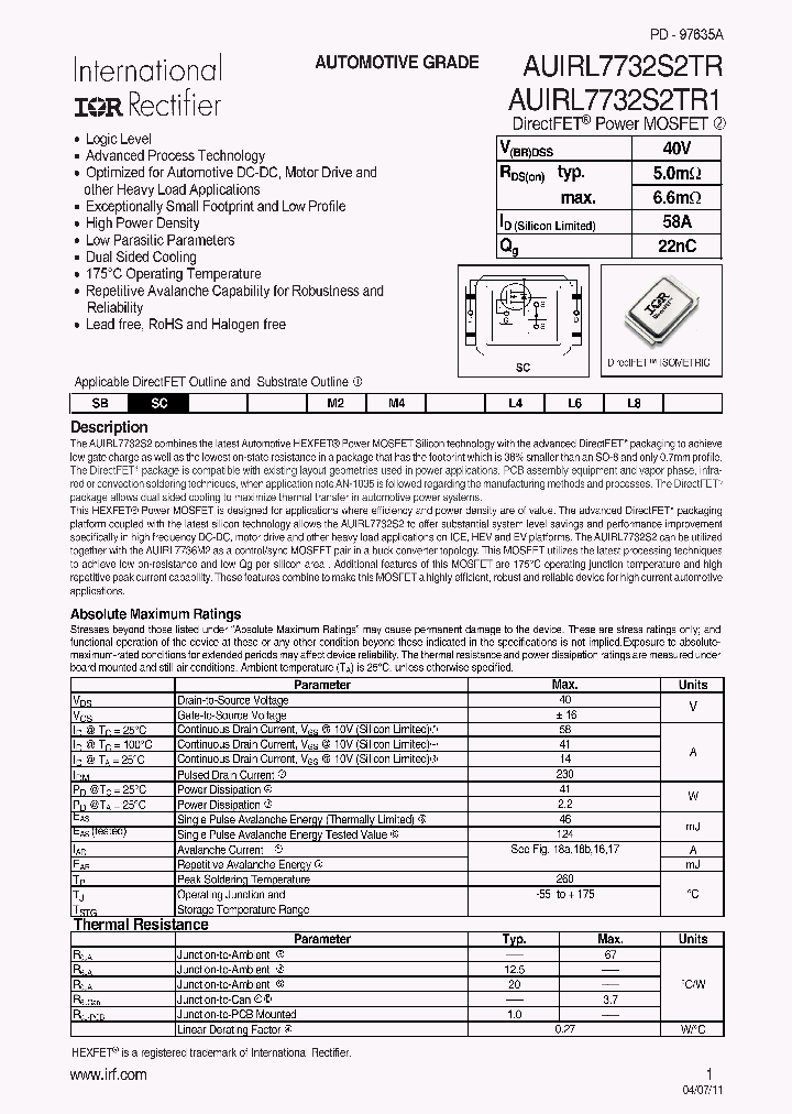AUIRL7732S2TR_7786004.PDF Datasheet