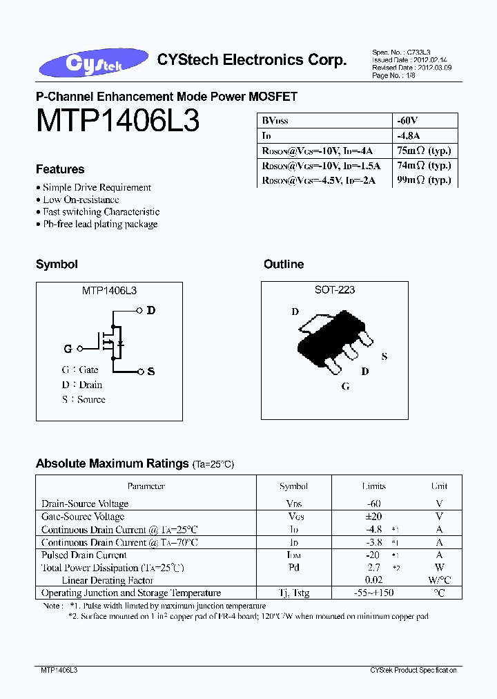 MTP1406L3_7791444.PDF Datasheet
