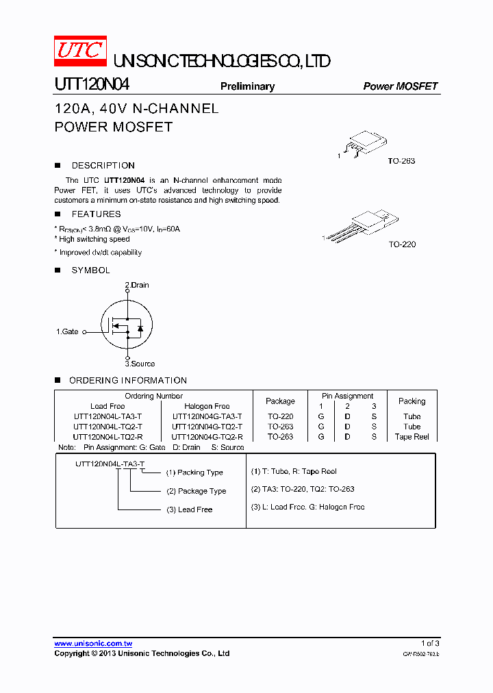 UTT120N04G-TQ2-R_7824604.PDF Datasheet