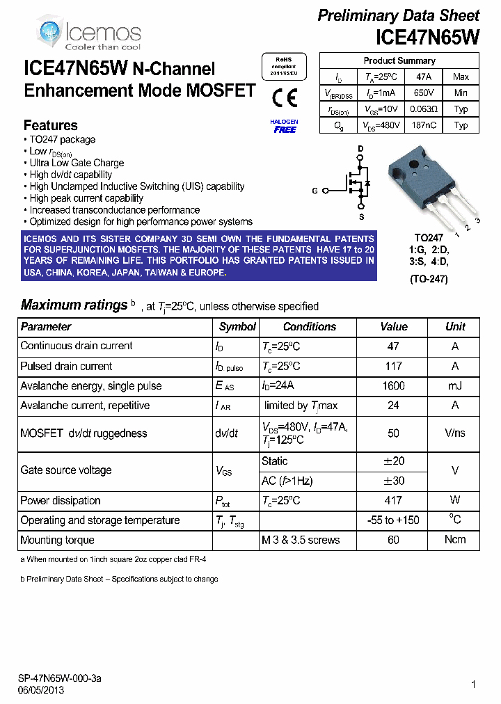 ICE47N65W_7824628.PDF Datasheet