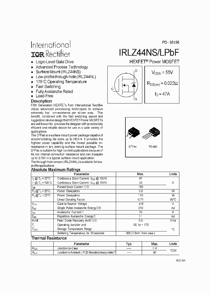 IRLZ44NSLPBF_7827139.PDF Datasheet