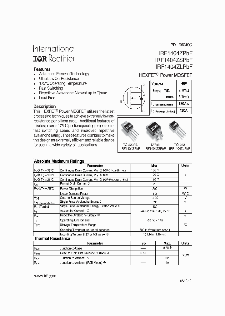 IRF1404ZPBF_7855272.PDF Datasheet