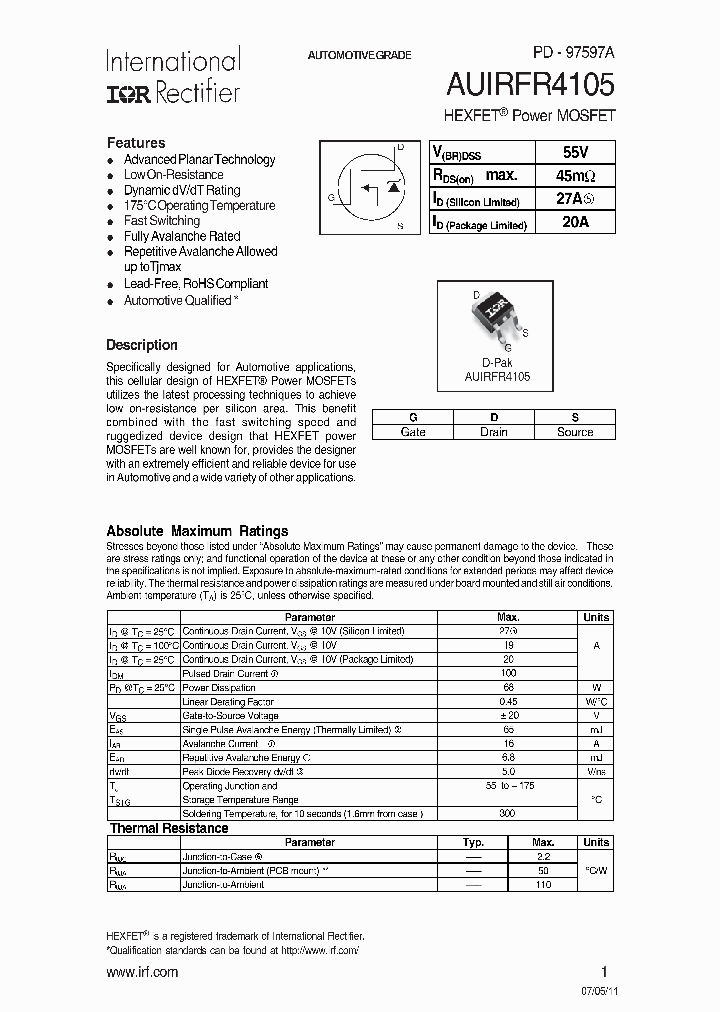 AUIRFR4105_7855213.PDF Datasheet