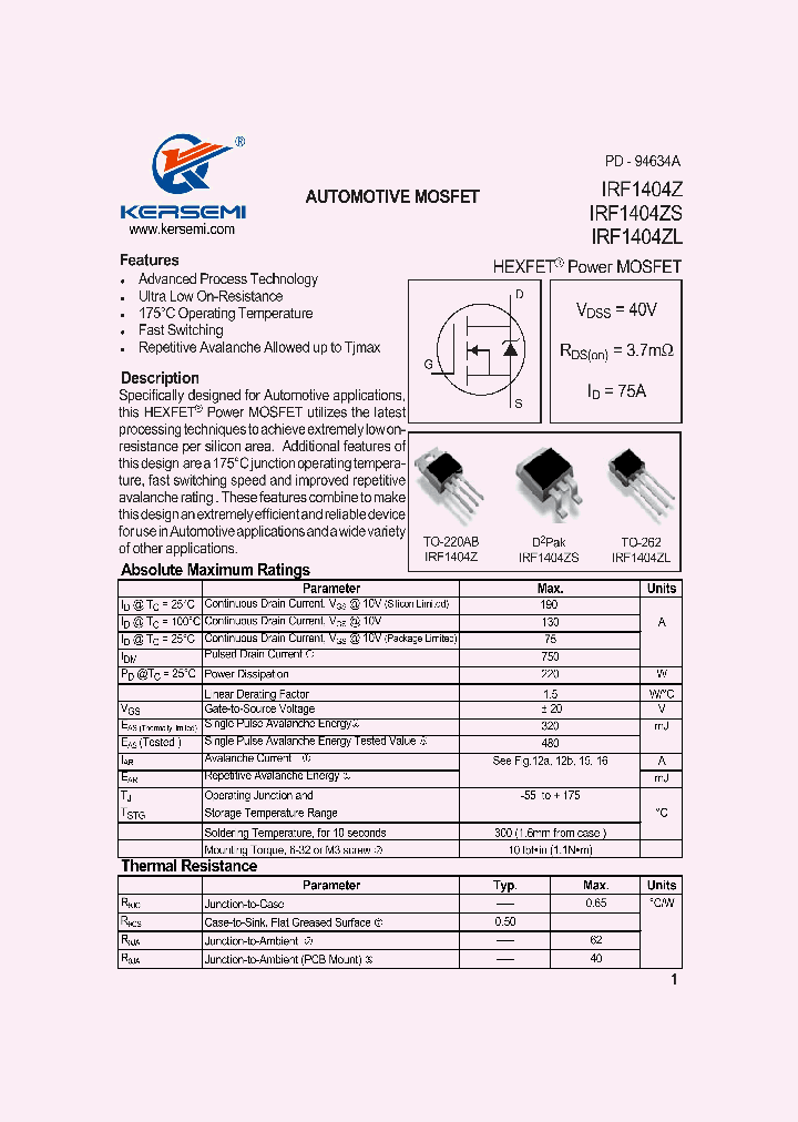 IRF1404ZS_7855273.PDF Datasheet