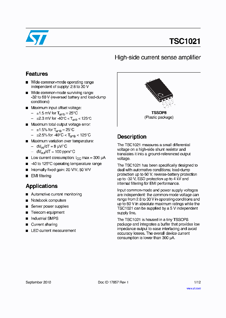 TSC1021AIYPT_7807557.PDF Datasheet