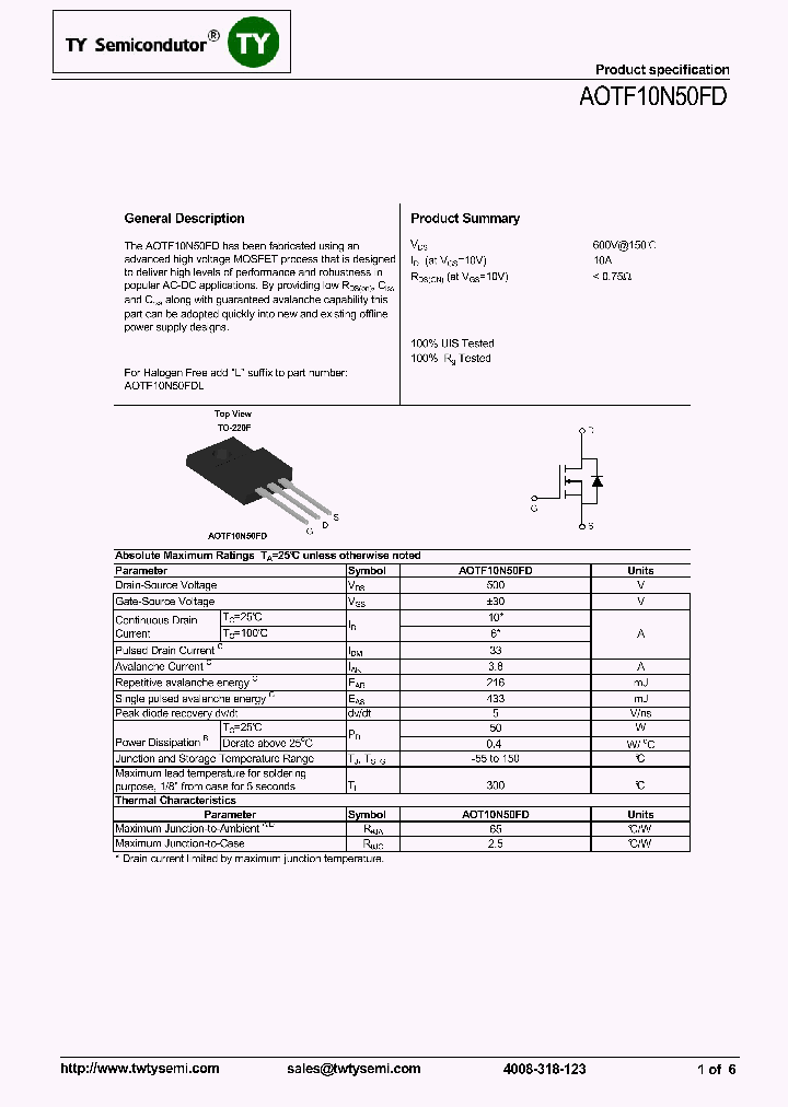 AOTF10N50FD_7816791.PDF Datasheet