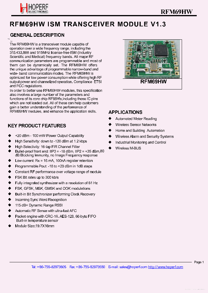 RFM69HW_7771476.PDF Datasheet