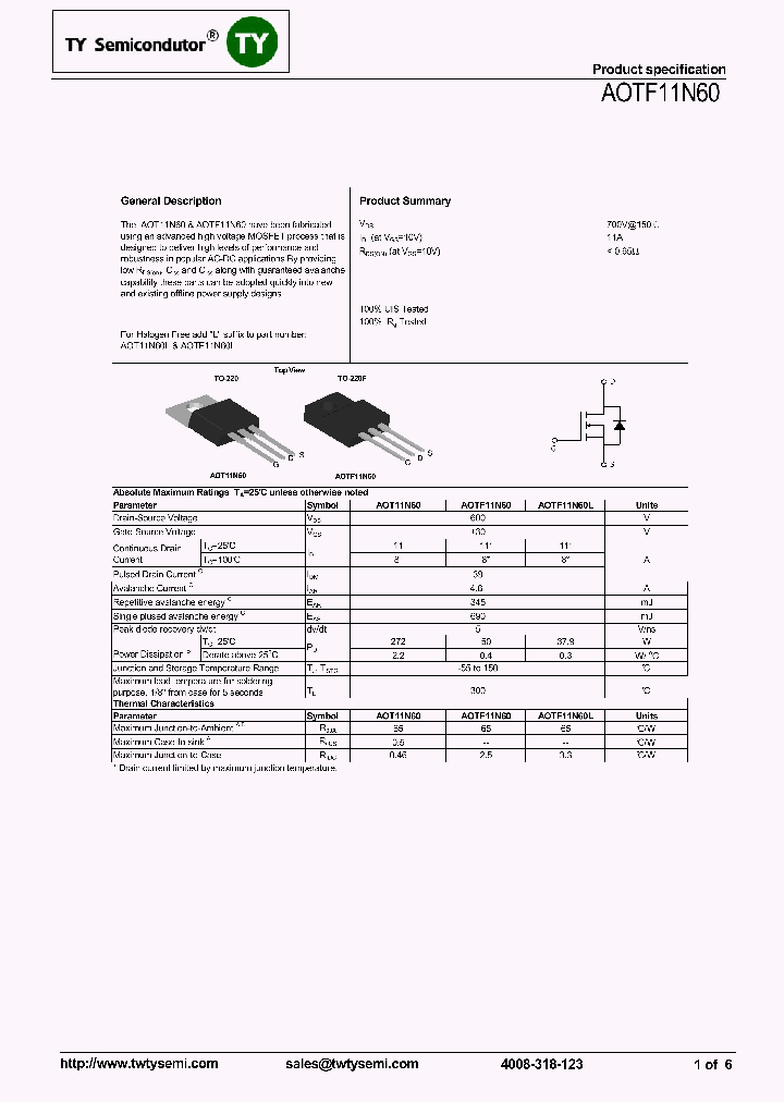AOTF11N60_7833558.PDF Datasheet