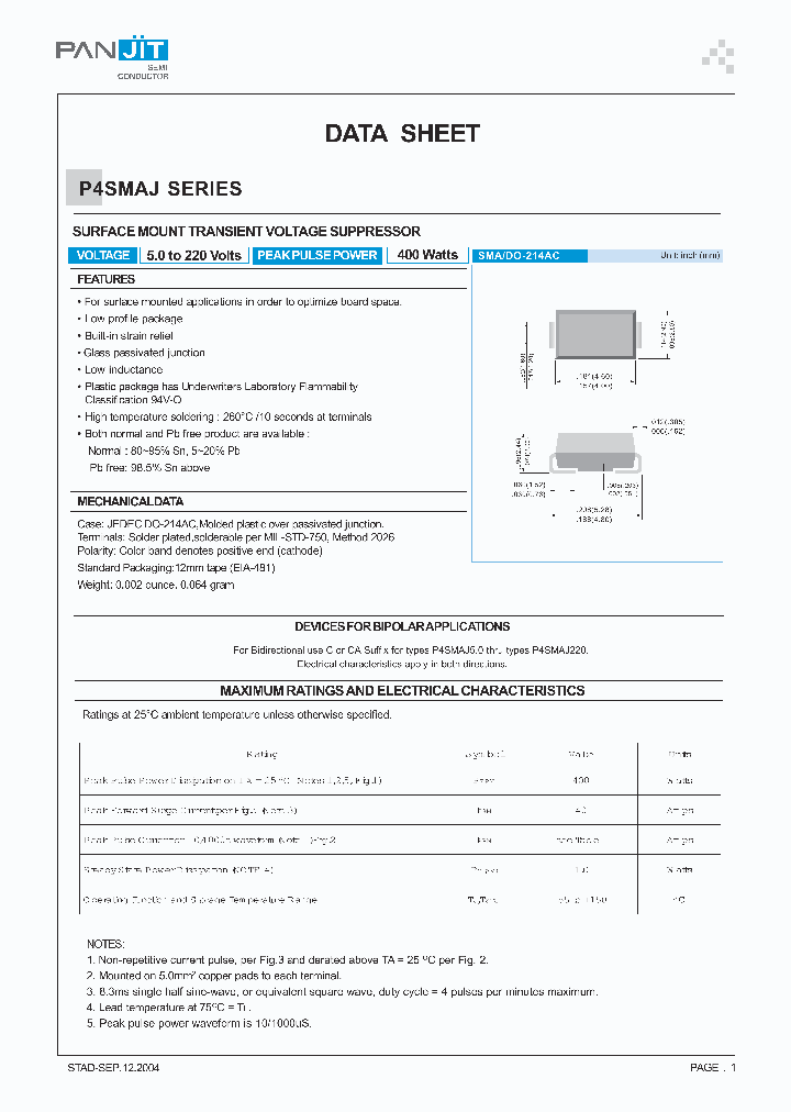 P4SMAJ190_7869582.PDF Datasheet