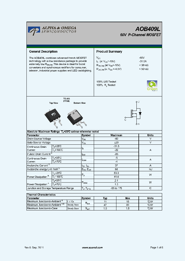 AOB409L_7883306.PDF Datasheet