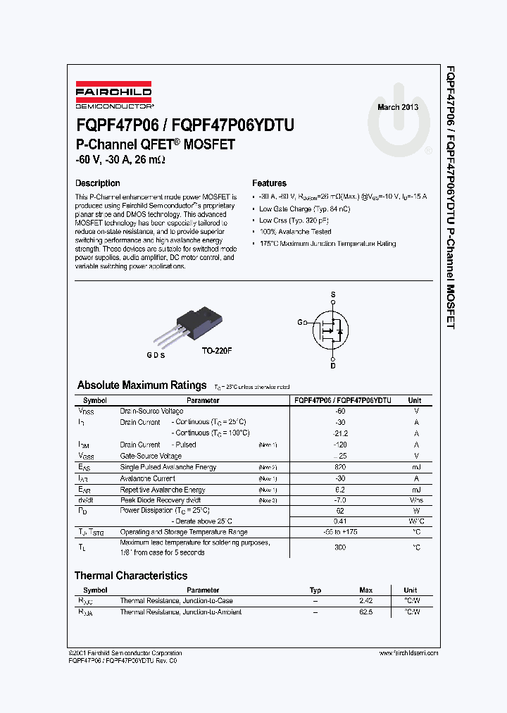 FQPF47P06YDTU_7779958.PDF Datasheet