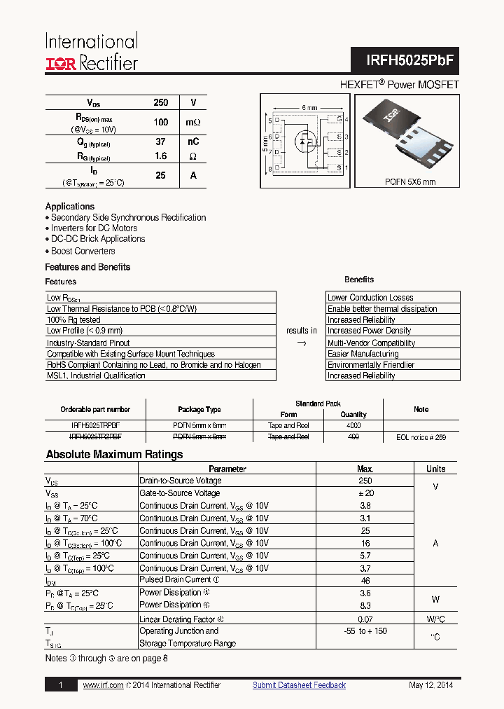 IRFH5025PBF_7783540.PDF Datasheet