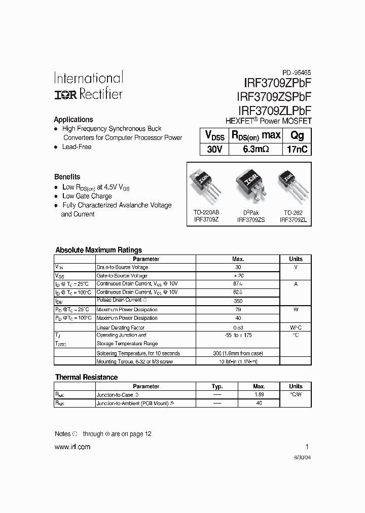 IRF3709ZLPBF_7895854.PDF Datasheet