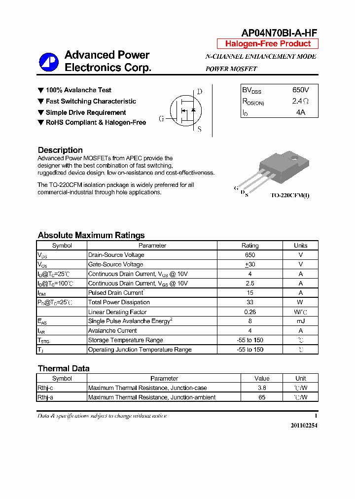 AP04N70BI-A-HF14_7906674.PDF Datasheet