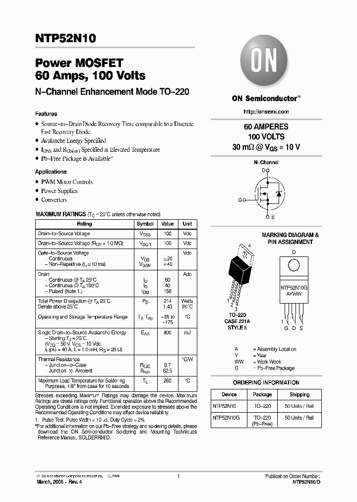 NTP52N10_7916816.PDF Datasheet