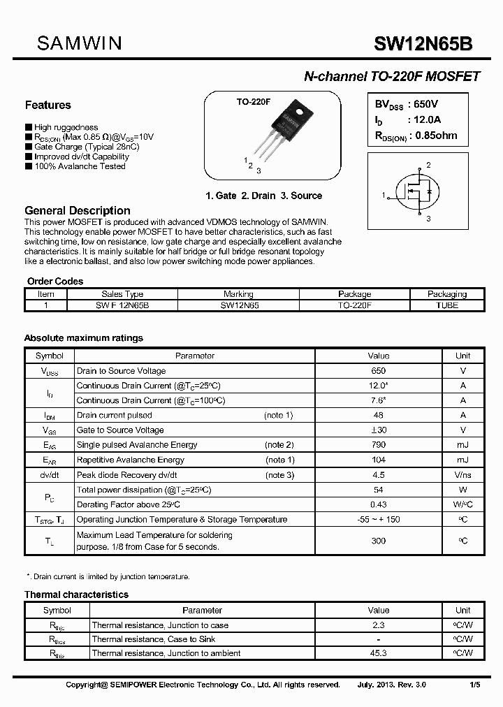 SW12N65B_7923273.PDF Datasheet