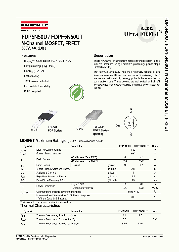 FDP5N50U12_7924345.PDF Datasheet