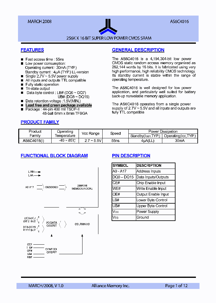 AS6C4016_7925504.PDF Datasheet