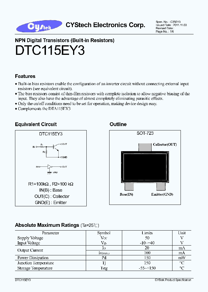 DTC115EY3_7926989.PDF Datasheet