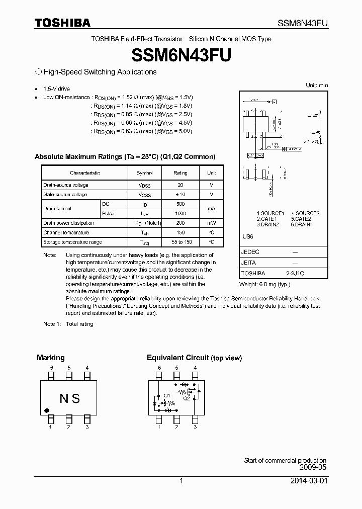 SSM6N43FU_7929320.PDF Datasheet