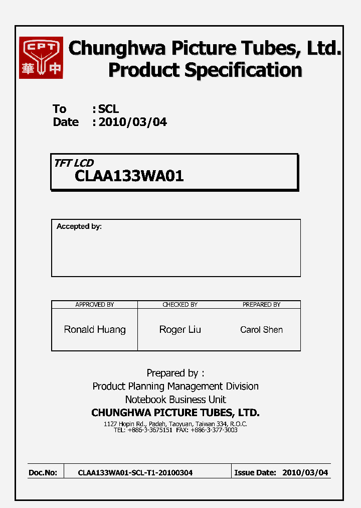 CLAA133WA01_7786482.PDF Datasheet