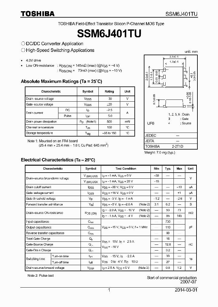 SSM6J401TU_7934173.PDF Datasheet