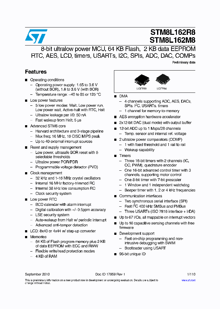 STM8L162M8T6_7937149.PDF Datasheet