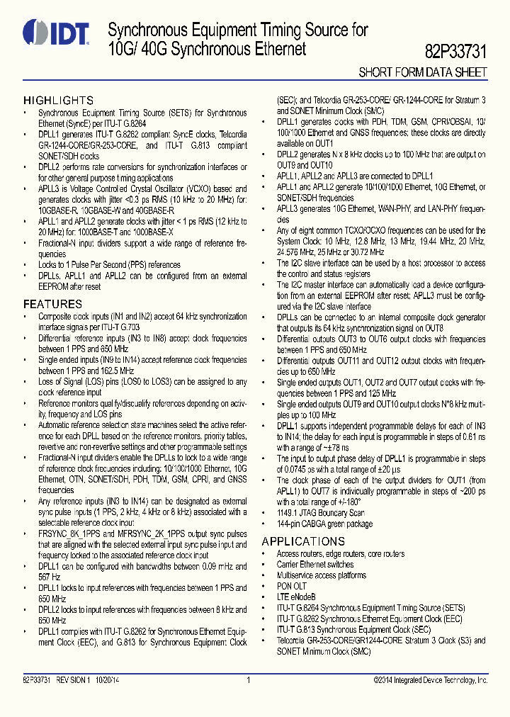 IDT82P33731_7939365.PDF Datasheet