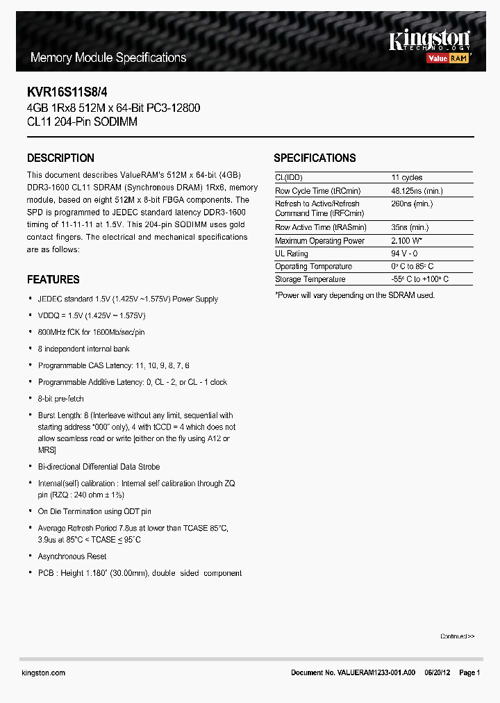 KVR16S11S8_7948571.PDF Datasheet