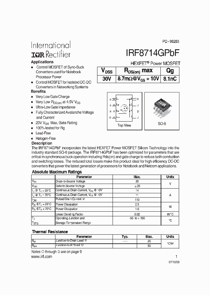 IRF8714GPBF_7960948.PDF Datasheet